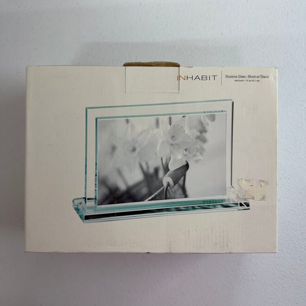 NEW Inhabit Illusions Glass block with stand picture frame indoor home decor 4x6
